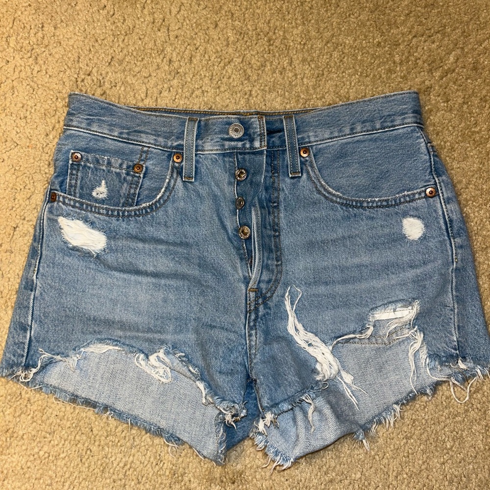 Levi's Blue Distressed Jean Shorts